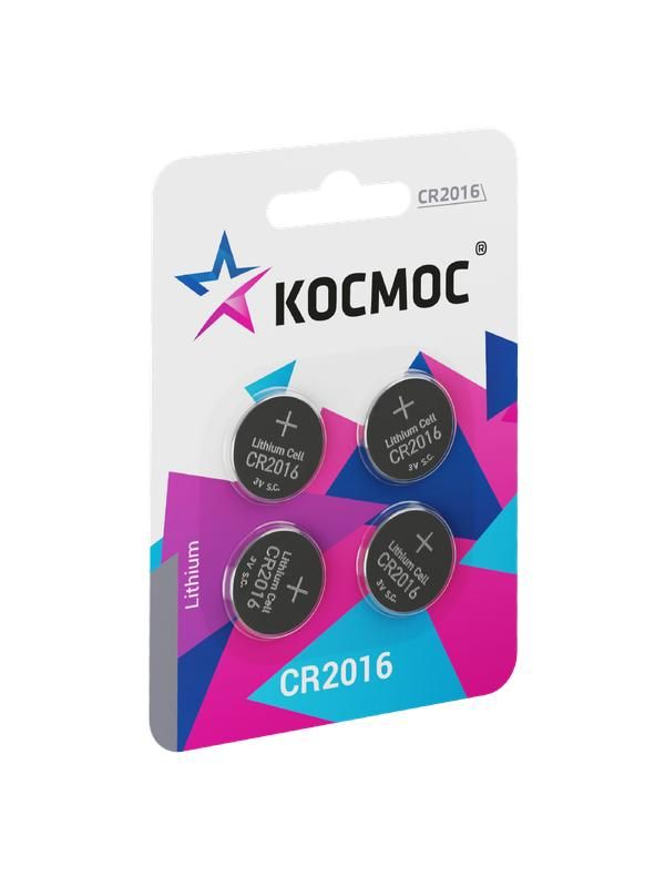 Элемент питания литиевый CR2016 4хBL (блист.4шт) КОСМОС KOC2016BL4