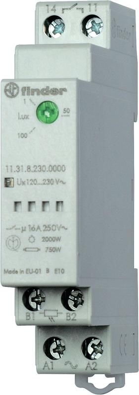 Фотореле модульное с фотоэлементом 011.02 монтаж на рейку 35мм 1NO 16А 230В AC 1…100люкс 17.5мм фотореле IP20/фотоэлемент IP54 FINDER 113182300000