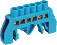 Шинка нулевая латунная универсальная 6х9мм 6 отв. Цвет синий Шинка нулевая латунная универсальная 6х9мм 6 отв. Цвет синий