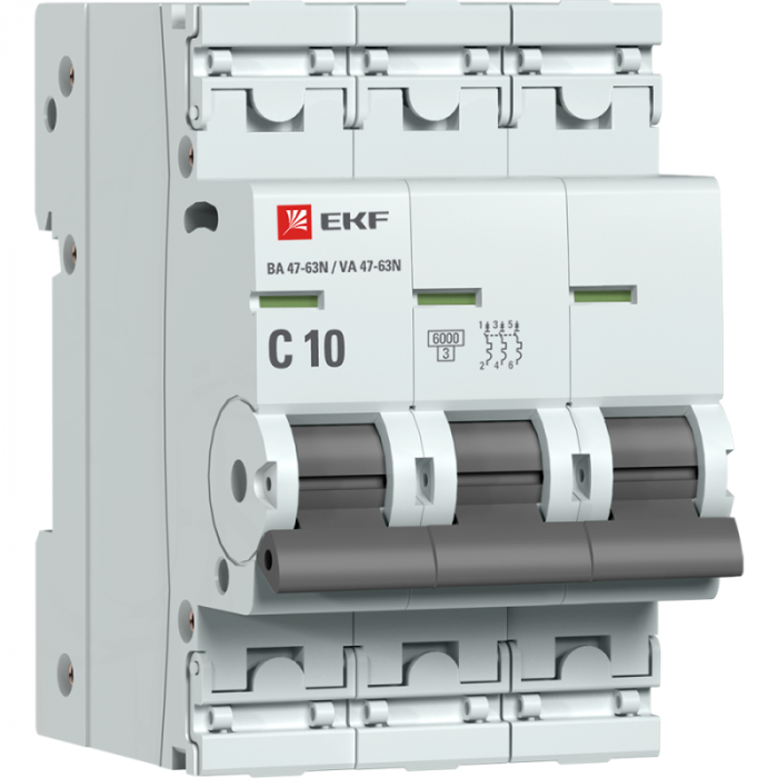 Выключатель автоматический модульный 3п C 10А 6кА ВА 47-63N PROxima EKF M636310C